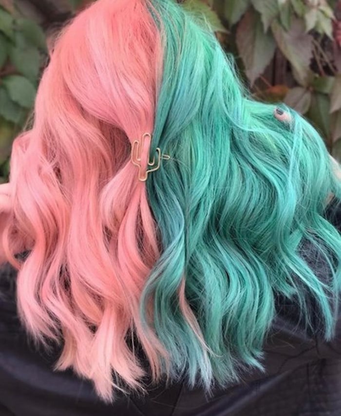 Collarbone Lob Pink And Teal Split Dye Collarbone Lob Pink And Teal Split Dye — Two Tone Hair 2027