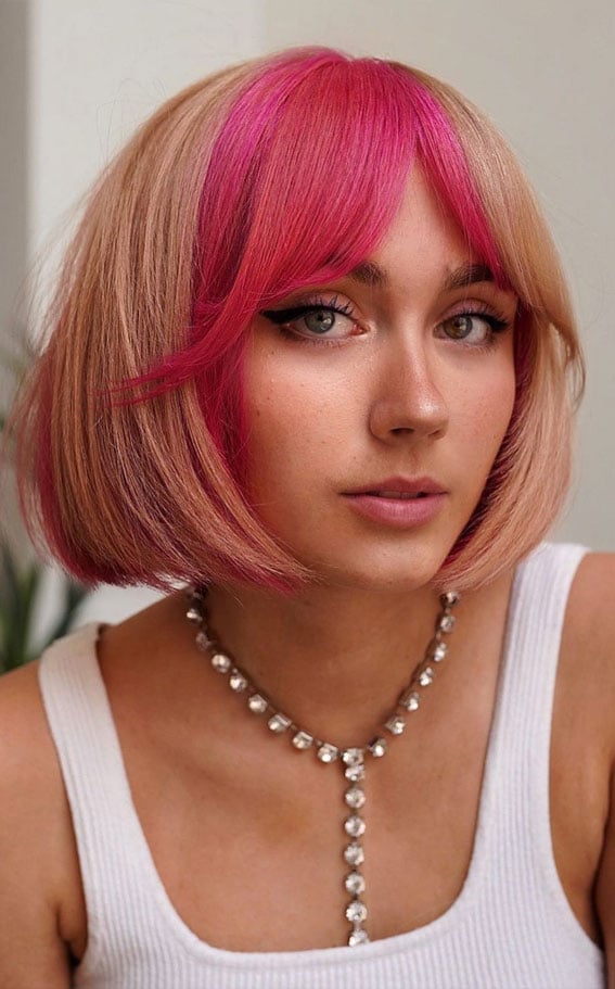 Chin Bob Blonde And Pink Color Blocks Chin Bob Blonde And Pink Color Blocks — Two Tone Hair 2027