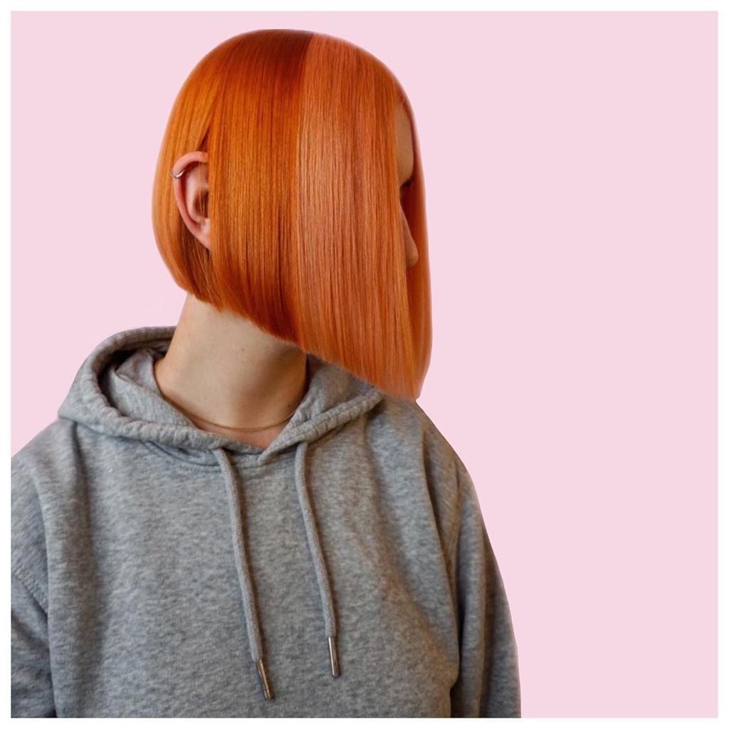 Ear Length Bob Half Orange Half Lighter Orange Ear Length Bob Half Orange Half Lighter Orange — Two Tone Hair 2027