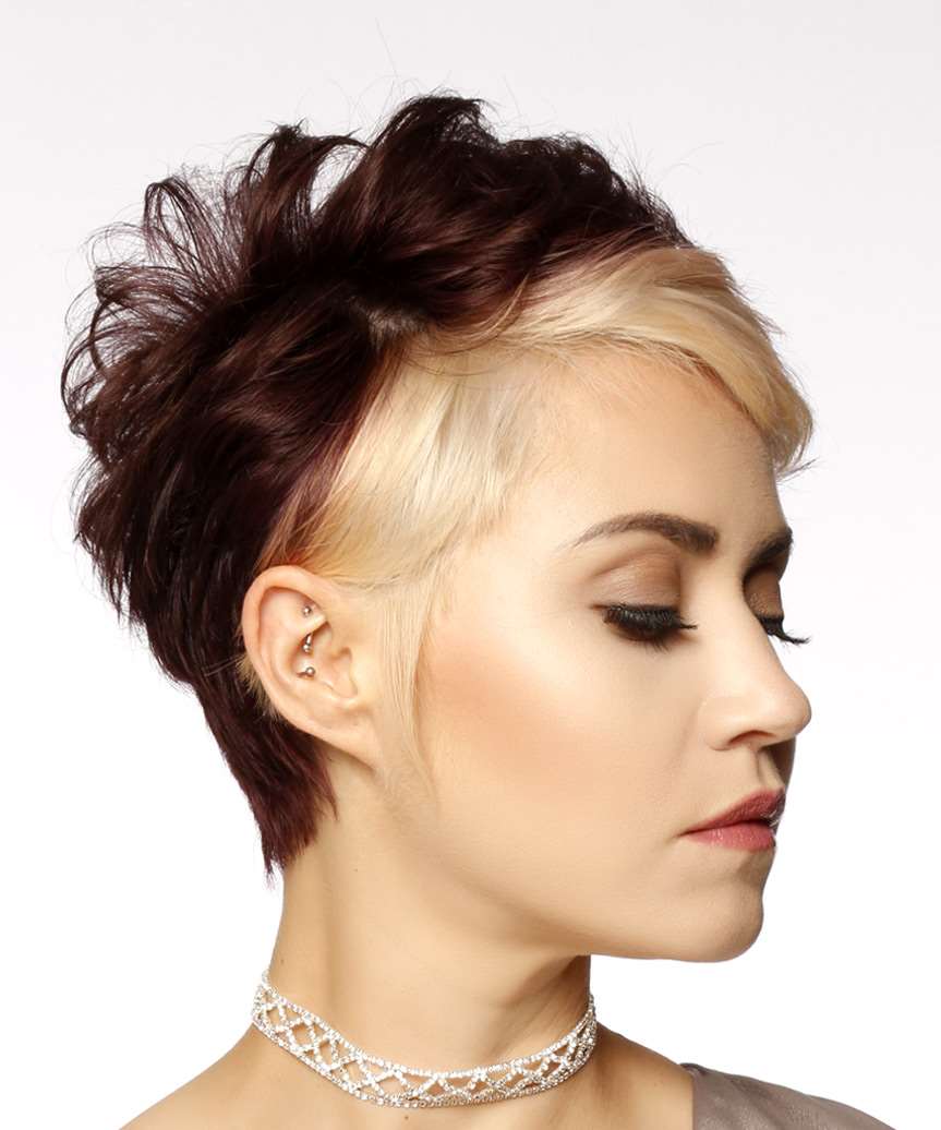 Pixie Dark Red And Blonde Contrast Pixie Dark Red And Blonde Contrast — Two Tone Hair 2027