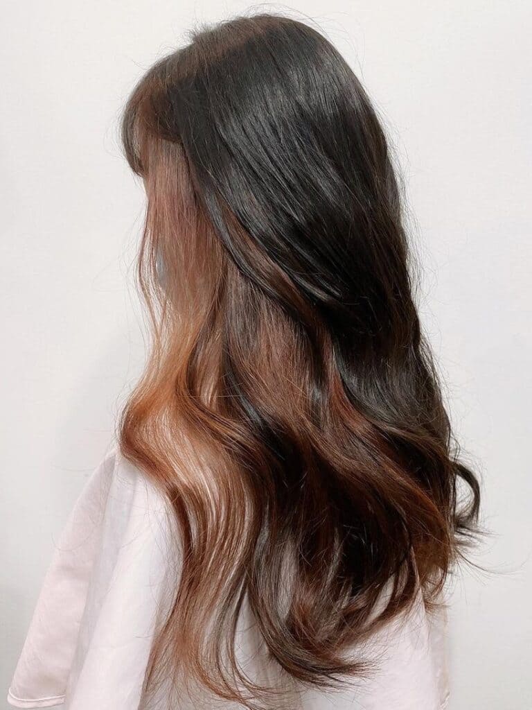 Mid-Back Wavy Layers With Copper Color Melt Mid-Back Wavy Layers With Copper Color Melt — Two Tone Hair 2027