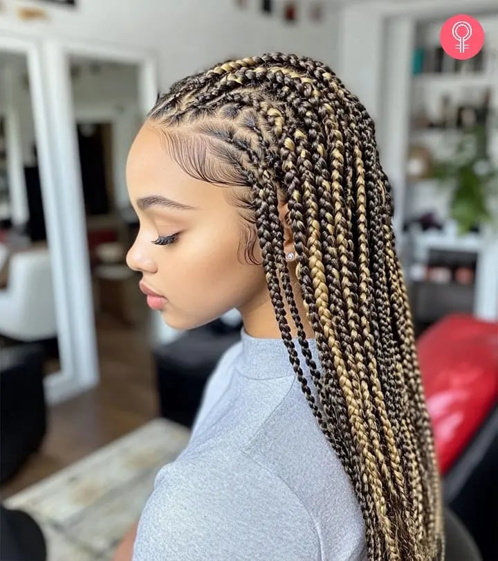 Mid-Back Knotless Braids Dark Brown And Blonde Two Tone Mid-Back Knotless Braids Dark Brown And Blonde Two Tone — Two Tone Knotless Braids 2027
