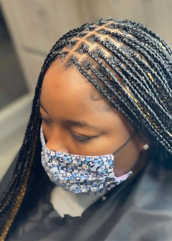 Mid-Back Fine Knotless Braids Dark Brown And Blonde, Bolder Variation Mid-Back Fine Knotless Braids Dark Brown And Blonde, Bolder Variation — Two Tone Knotless Braids 2027