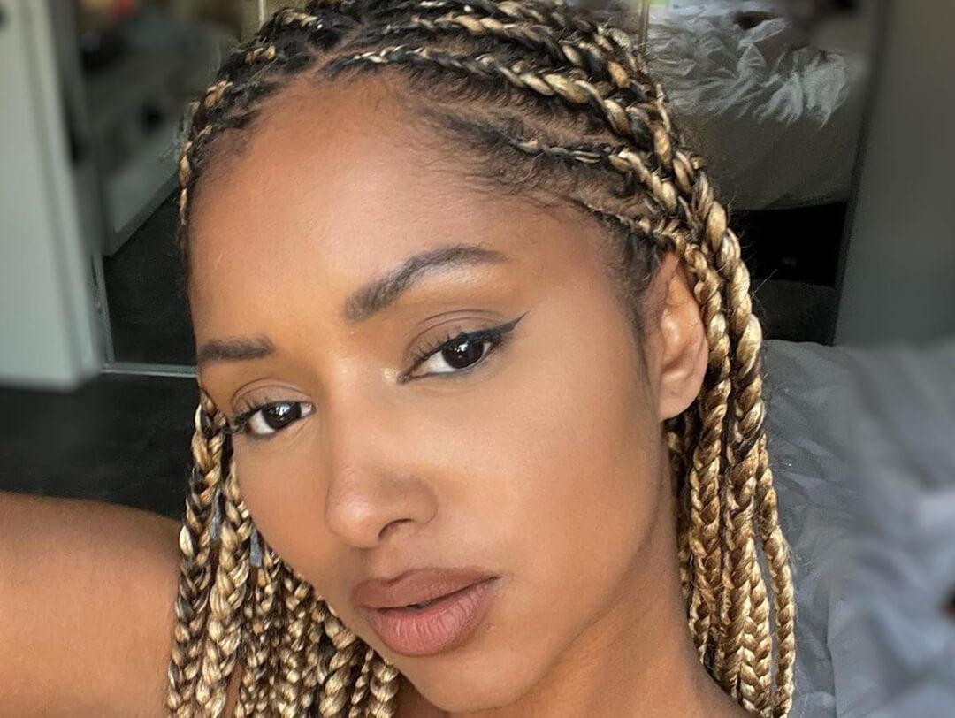 Shoulder Length Box Braids Dark Brown With Blonde Highlights Shoulder Length Box Braids Dark Brown With Blonde Highlights — Two Tone Knotless Braids 2027