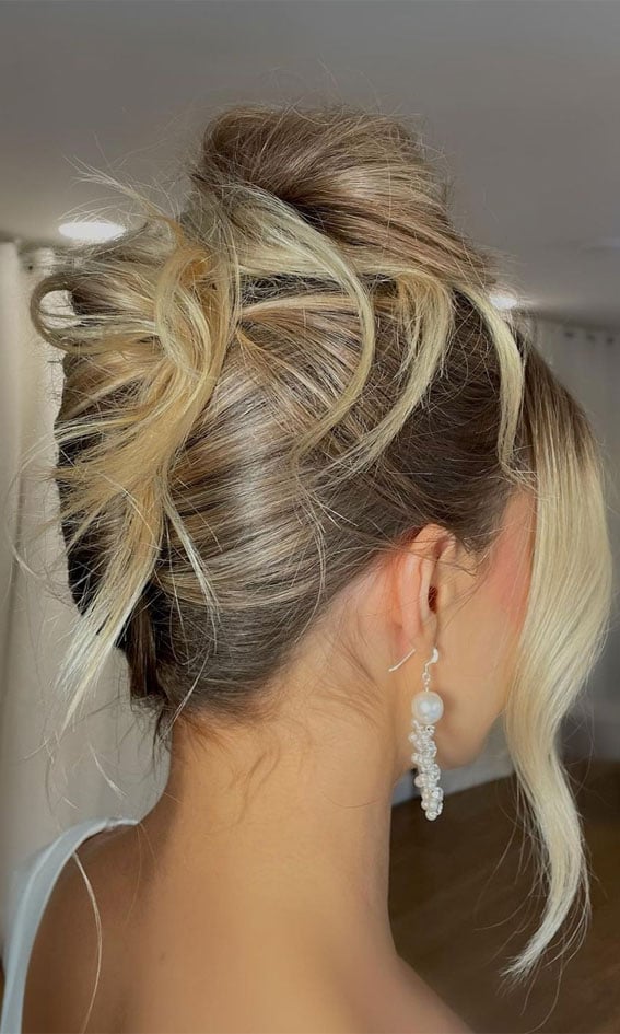 Shoulder Length Blonde Messy High Bun With Face-Framing — Undone Hairstyles 2027