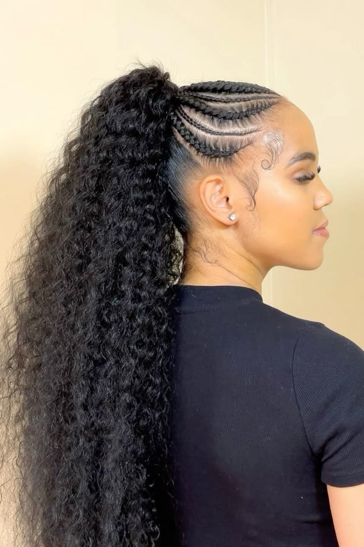 Black Cornrow Ponytail With Curly Extensions Black Cornrow Ponytail With Curly Extensions — Vacation Hairstyles 2027 with Weave