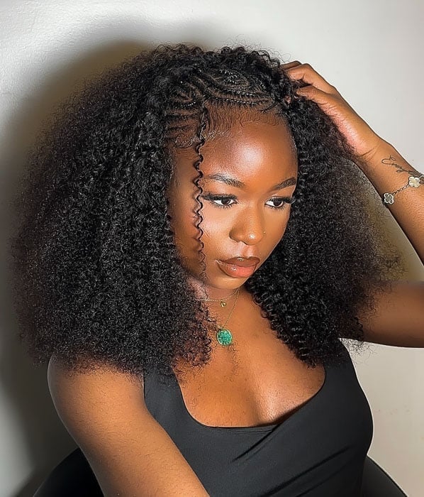 Mid-Back Black Curls With Subtle Braided Accents Mid-Back Black Curls With Subtle Braided Accents — Vacation Hairstyles 2027 with Weave