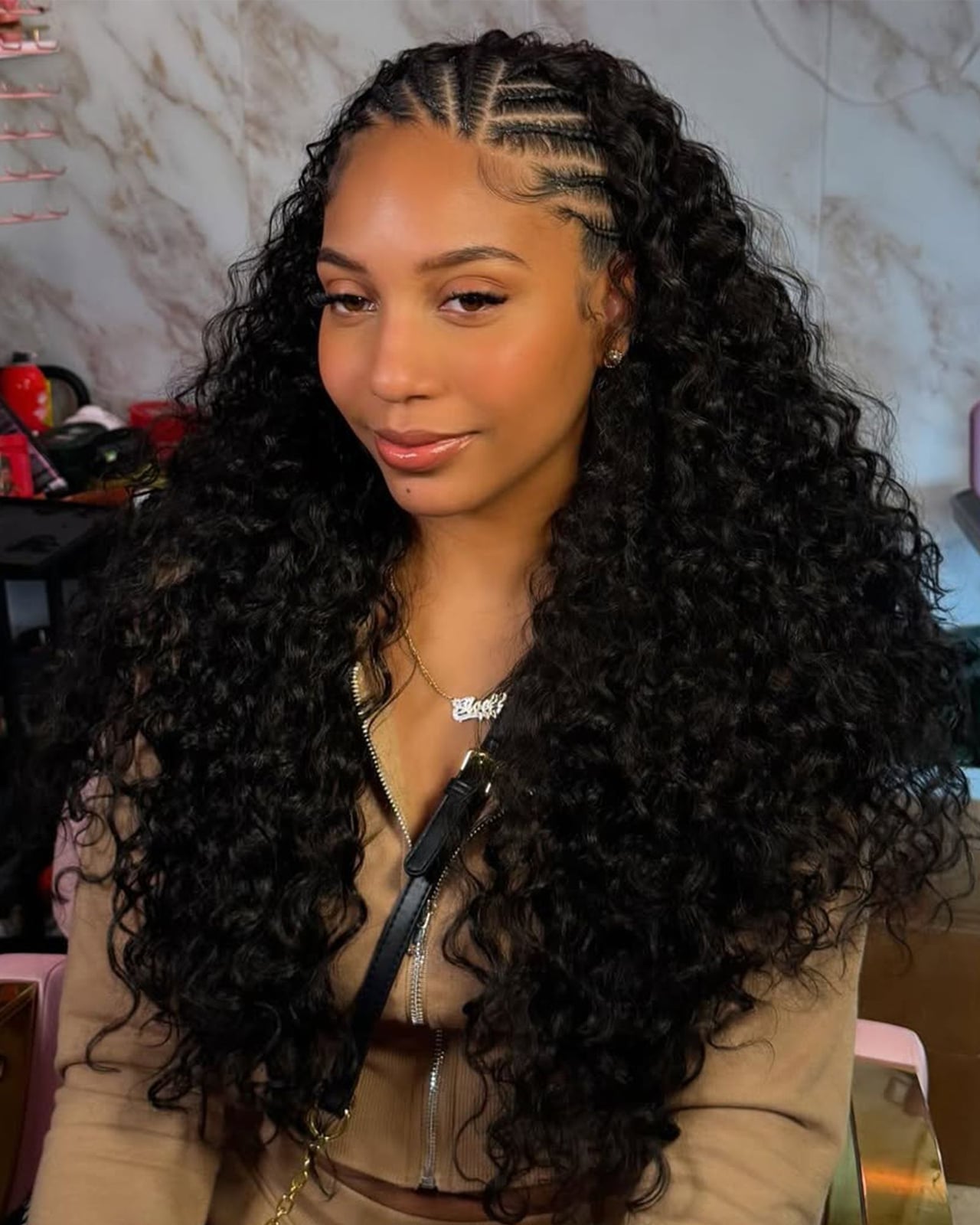 Fulani Braids With Voluminous Black Curly Extensions Fulani Braids With Voluminous Black Curly Extensions — Vacation Hairstyles 2027 with Weave