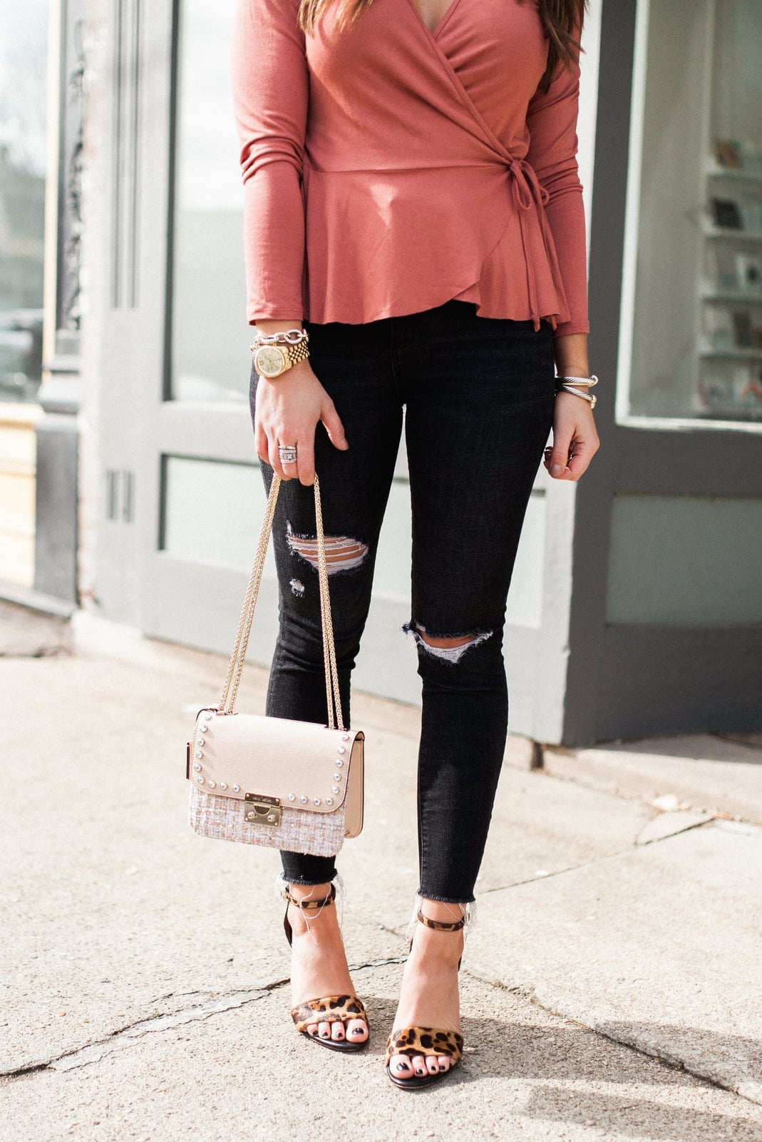 Pink Wrap Top with Ripped Black Jeans Pink Wrap Top with Ripped Black Jeans — Valentines Dinner Outfits 2027