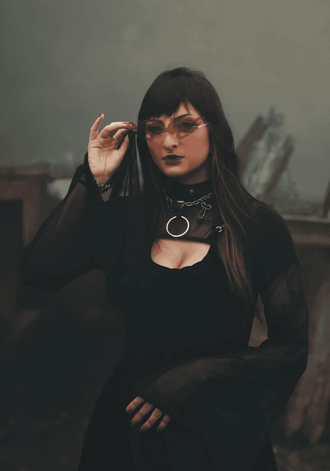 Black Cutout Dress with Sheer Overlay, Close-Up Take Black Cutout Dress with Sheer Overlay, Close-Up Take — Vampire Aesthetic Outfits 2027