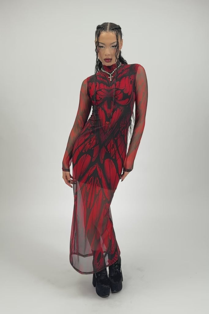 Red and Black Mesh Dress, Platform Boots Red and Black Mesh Dress, Platform Boots — Vampire Aesthetic Outfits 2027