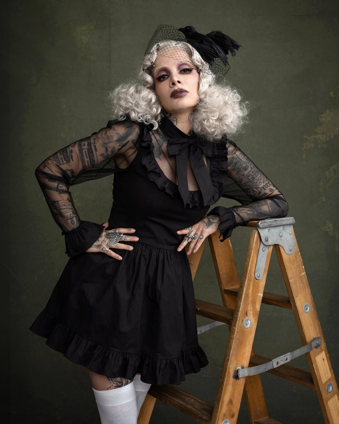 Black Mini Dress with Sheer Ruffled Sleeves, Close-Up Take Black Mini Dress with Sheer Ruffled Sleeves, Close-Up Take — Vampire Aesthetic Outfits 2027