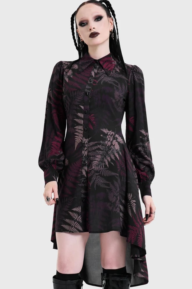 Dark Fern Print Fit-and-Flare Dress Dark Fern Print Fit-and-Flare Dress — Vampire Aesthetic Outfits 2027