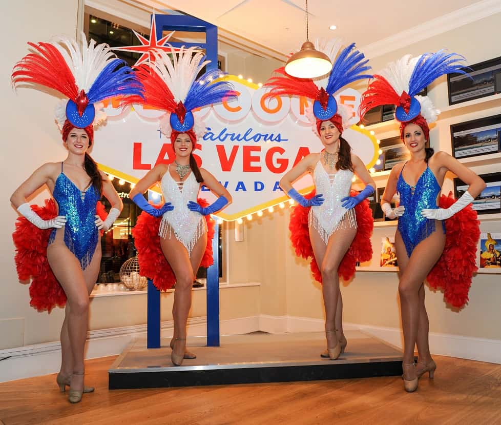 Blue and white sequined leotards with red feather bustles Blue and white sequined leotards with red feather bustles — Vegas Show Outfits 2027