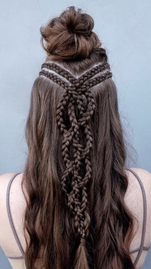 Mid-Back Dark Brown Half-Up Half-Down Braids Mid-Back Dark Brown Half-Up Half-Down Braids — Viking Braided Hairstyles 2027