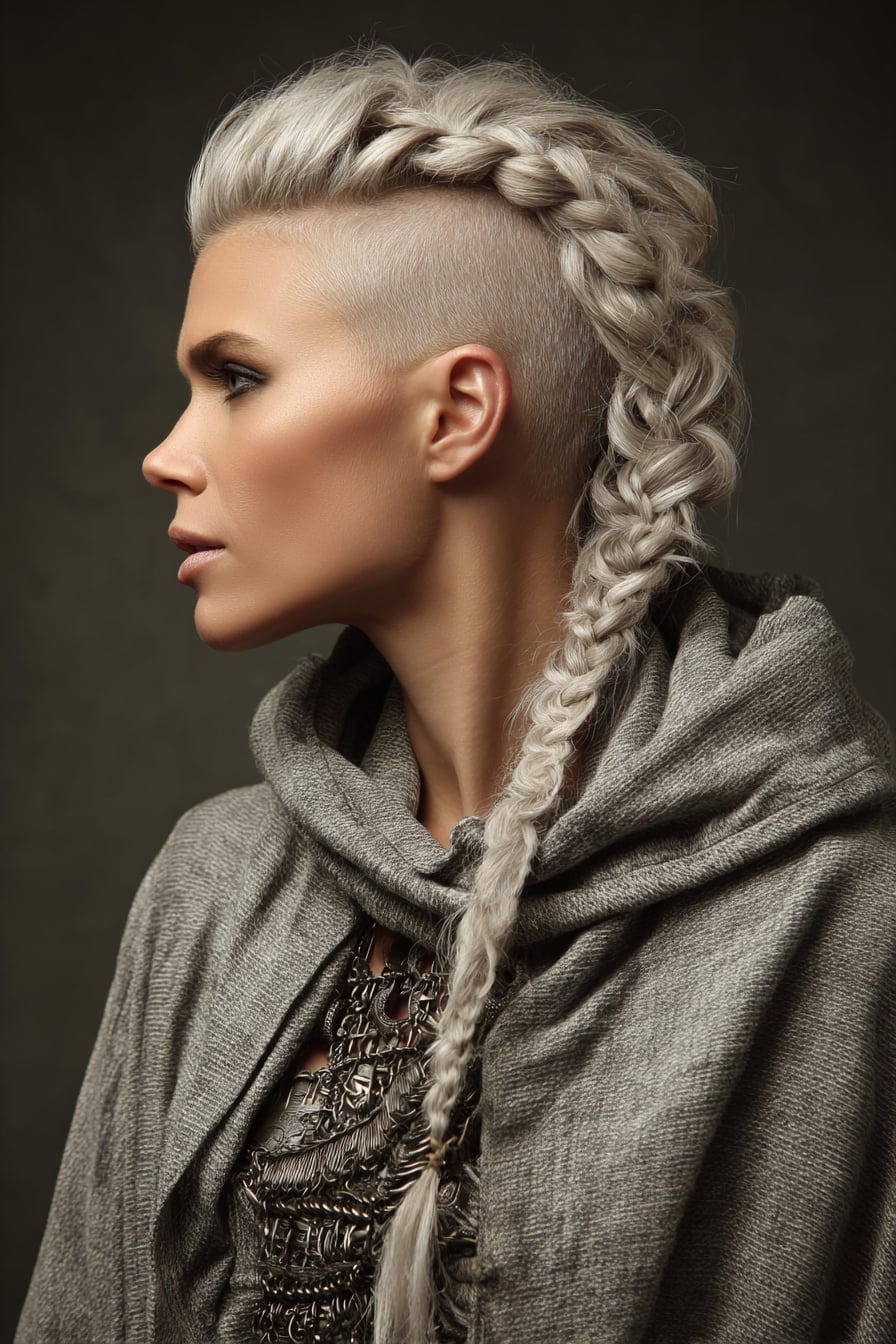 Shoulder Length Ash Blonde Mohawk Braid Shoulder Length Ash Blonde Mohawk Braid — Viking Braided Hairstyles 2027