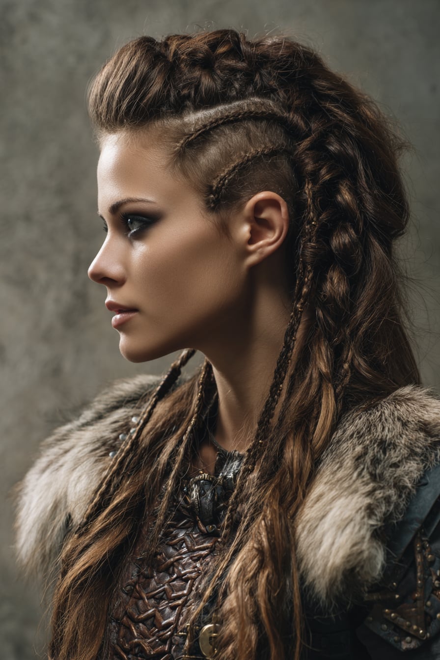 Shoulder Length Medium Brown Undercut With Braids Shoulder Length Medium Brown Undercut With Braids — Viking Braided Hairstyles 2027