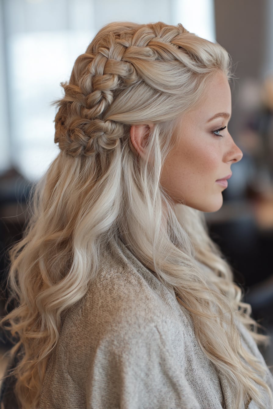 Collarbone Ash Blonde Braided Crown Waves Collarbone Ash Blonde Braided Crown Waves — Viking Braided Hairstyles 2027