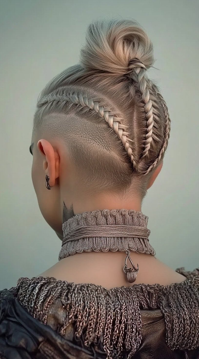 Nape Platinum Blonde Braids Top Knot Nape Platinum Blonde Braids Top Knot — Viking Braided Hairstyles 2027