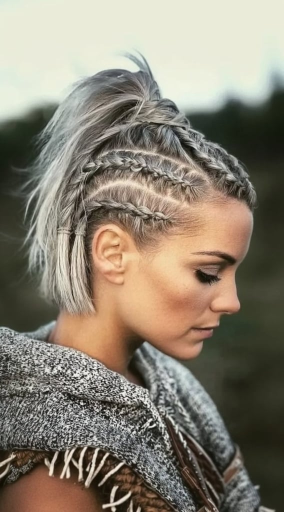 Gray Bob With Cornrows And Ponytail Gray Bob With Cornrows And Ponytail — Viking Braided Hairstyles 2027