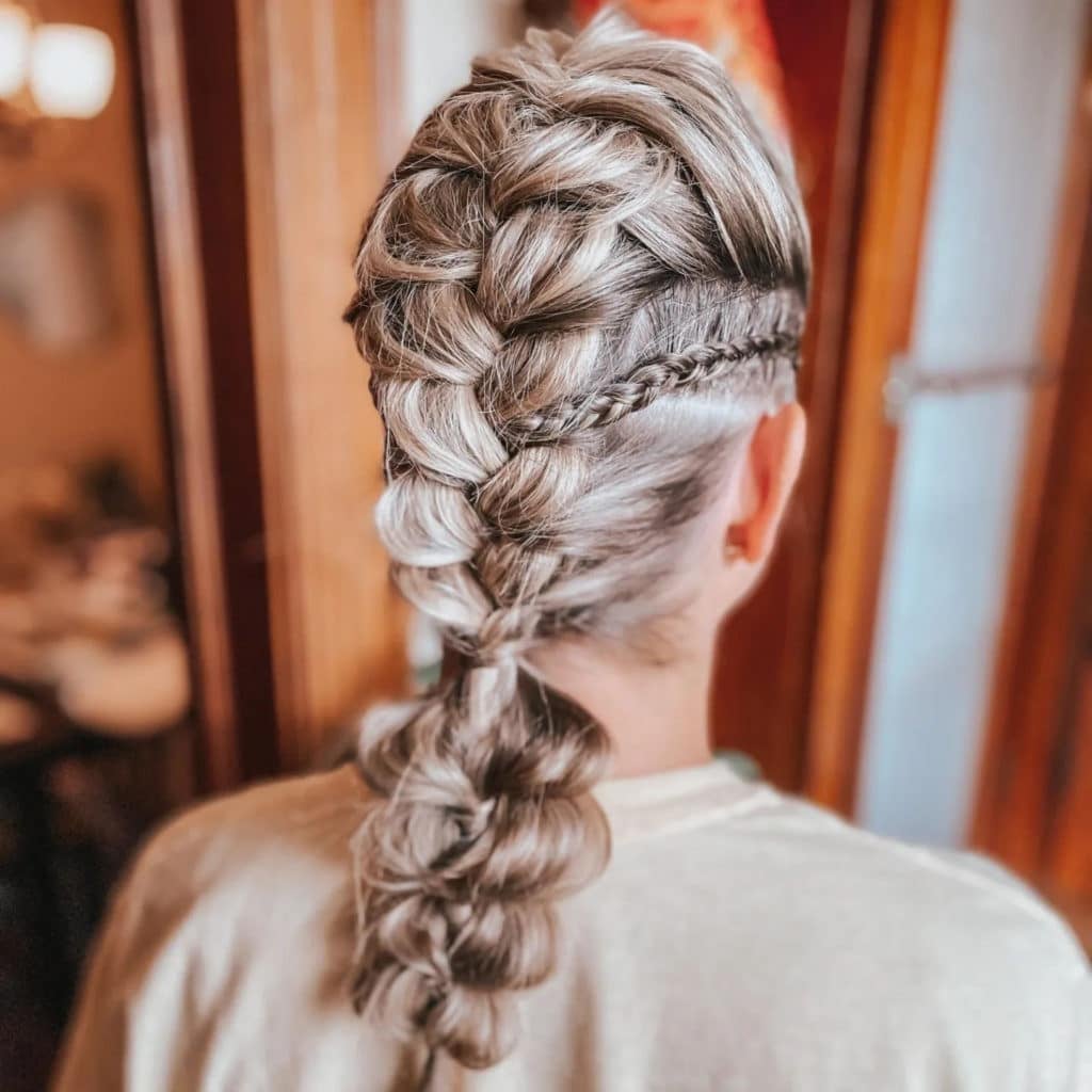 Mid-Back Ash Blonde Braided Updo Ponytail Mid-Back Ash Blonde Braided Updo Ponytail — Viking Braided Hairstyles 2027