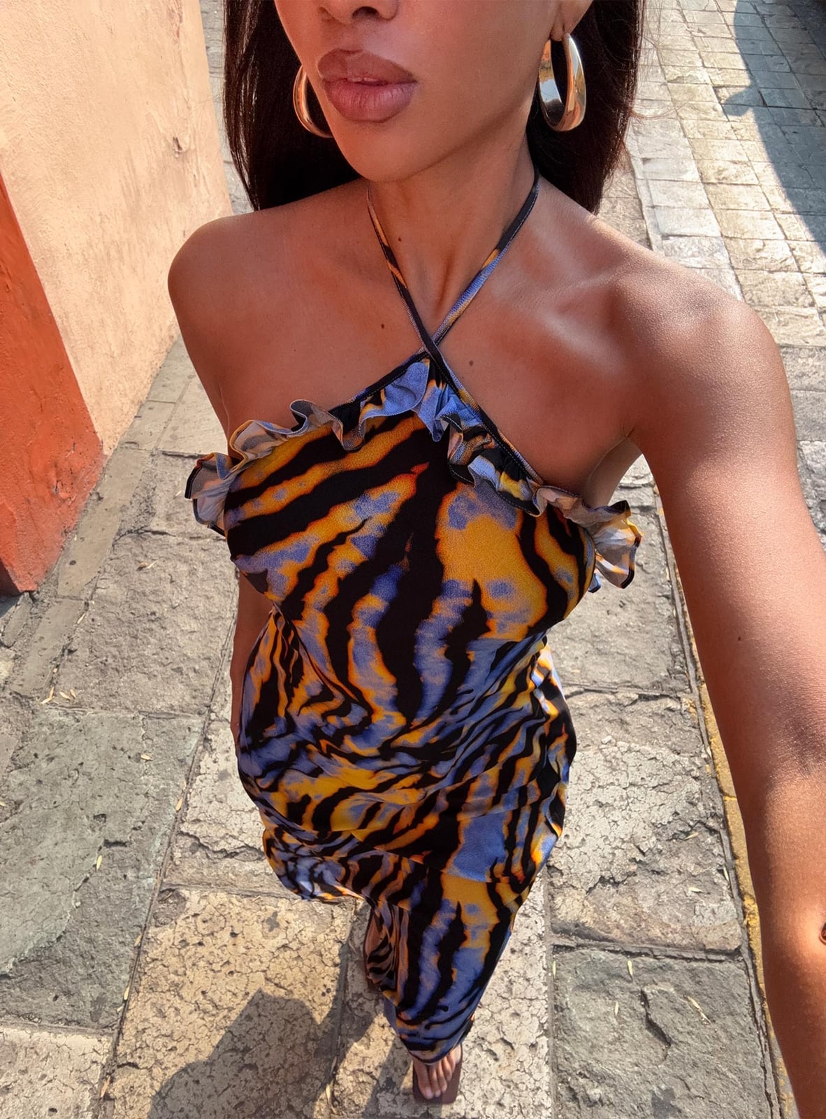Striped Wide-Leg Pants with Navy Top, Close-Up Take Striped Wide-Leg Pants with Navy Top, Close-Up Take — Virginia Beach Outfits 2027