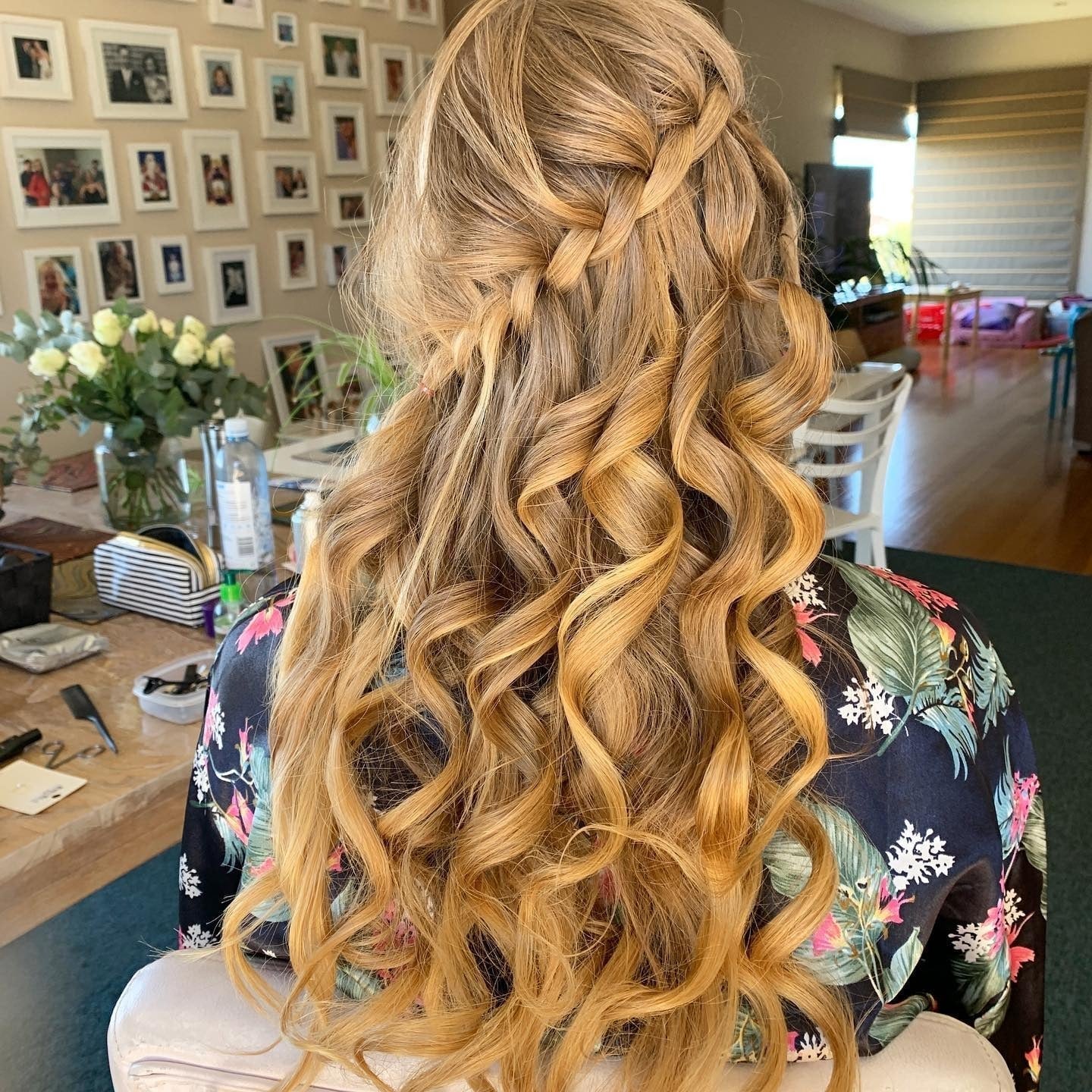 Mid-Back Golden Blonde Waterfall Braid With Curls Mid-Back Golden Blonde Waterfall Braid With Curls — Waterfall Braided Hairstyles 2027