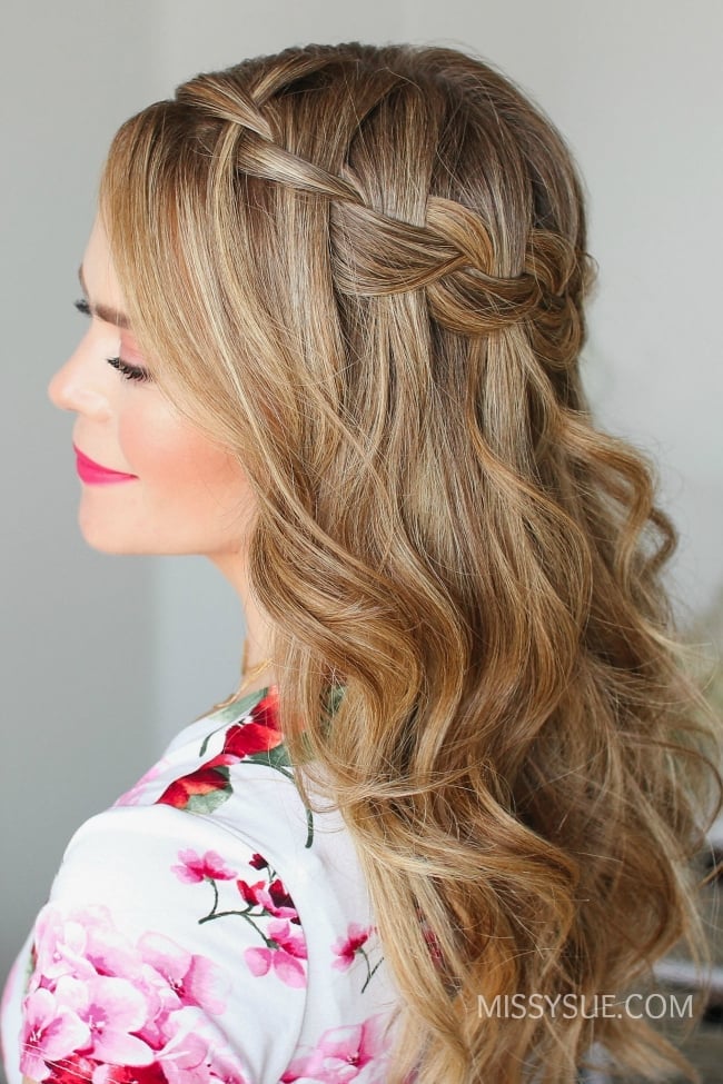 Honey Blonde Collarbone Curls With Waterfall Braid Honey Blonde Collarbone Curls With Waterfall Braid — Waterfall Braided Hairstyles 2027