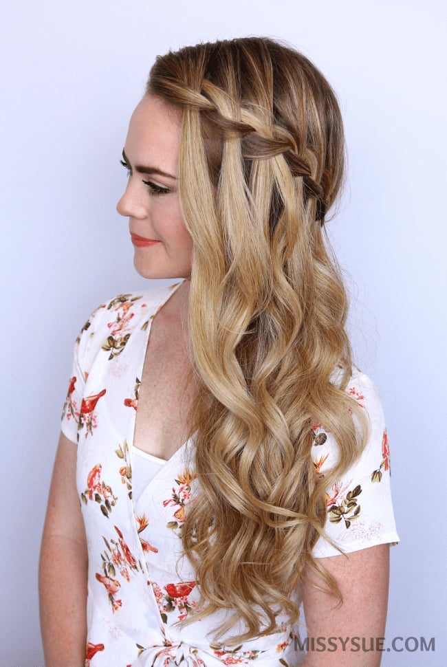 Collarbone Waves With Elegant Waterfall Braid, Blonde With Highlights Collarbone Waves With Elegant Waterfall Braid, Blonde With Highlights — Waterfall Braided Hairstyles 2027