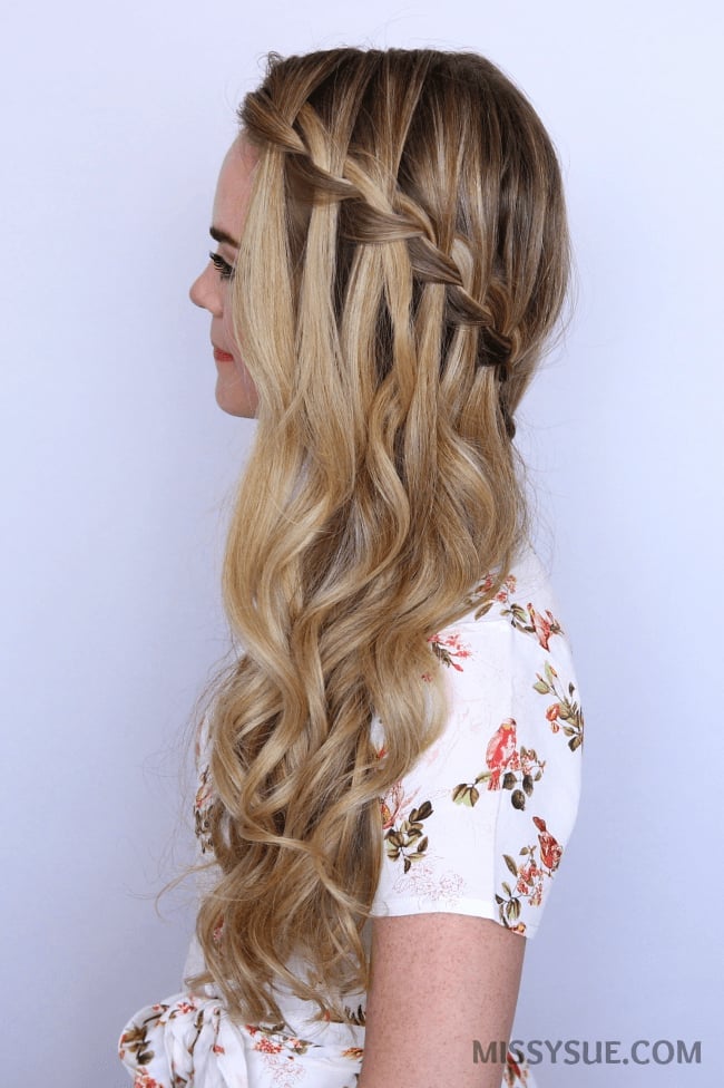 Collarbone Waves And Waterfall Braid With Side Part, Wavy Collarbone Waves And Waterfall Braid With Side Part, Wavy — Waterfall Braided Hairstyles 2027