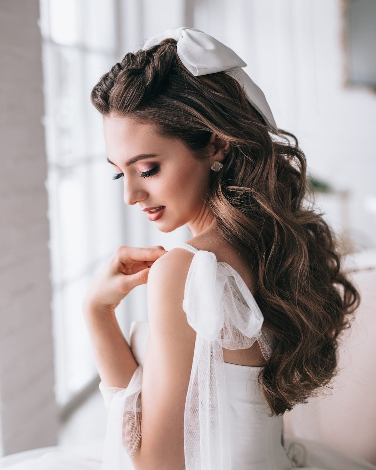 Dark Brown Half Up Half Down With Bow Dark Brown Half Up Half Down With Bow — Wedding Hair Down 2027