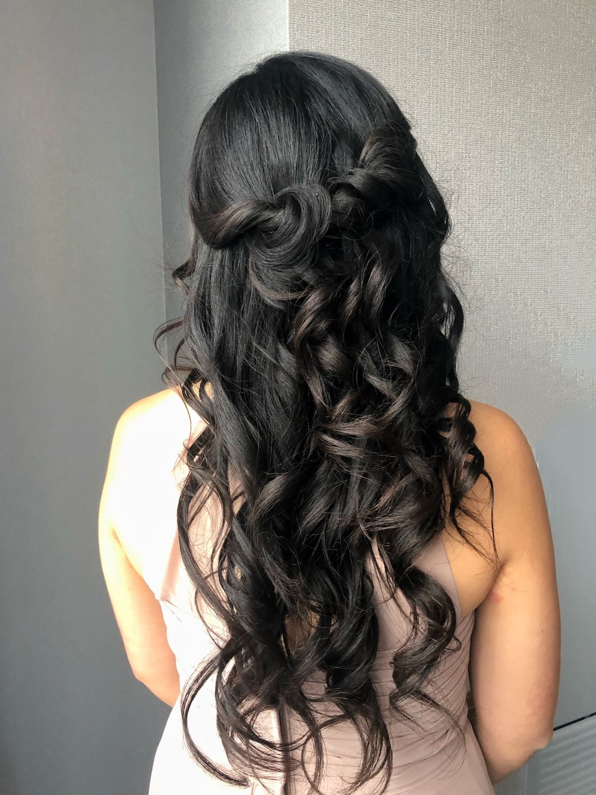Mid-Back Deep Brunette Half-Up Twisted Style Mid-Back Deep Brunette Half-Up Twisted Style — Wedding Hairstyles 2027 with Curls