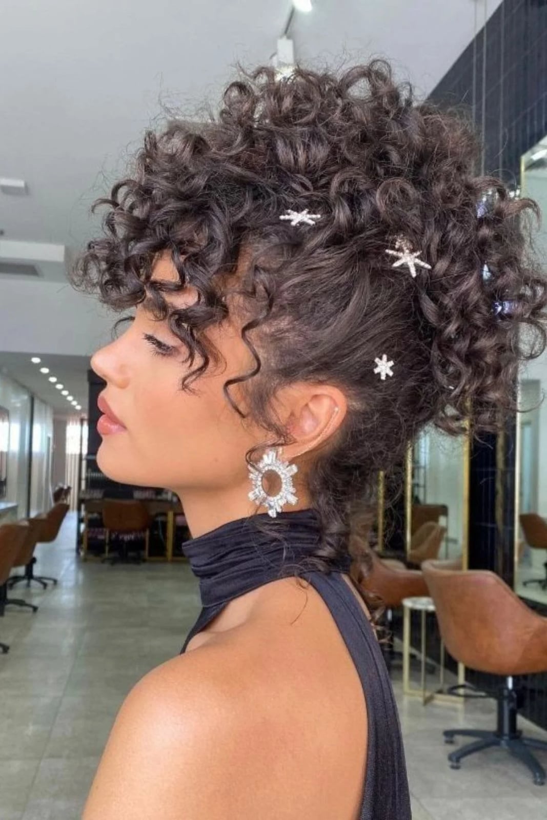 Mid-Back Dark Brown Updo with Sparkly Star Accessories Mid-Back Dark Brown Updo with Sparkly Star Accessories — Wedding Hairstyles 2027 with Curls