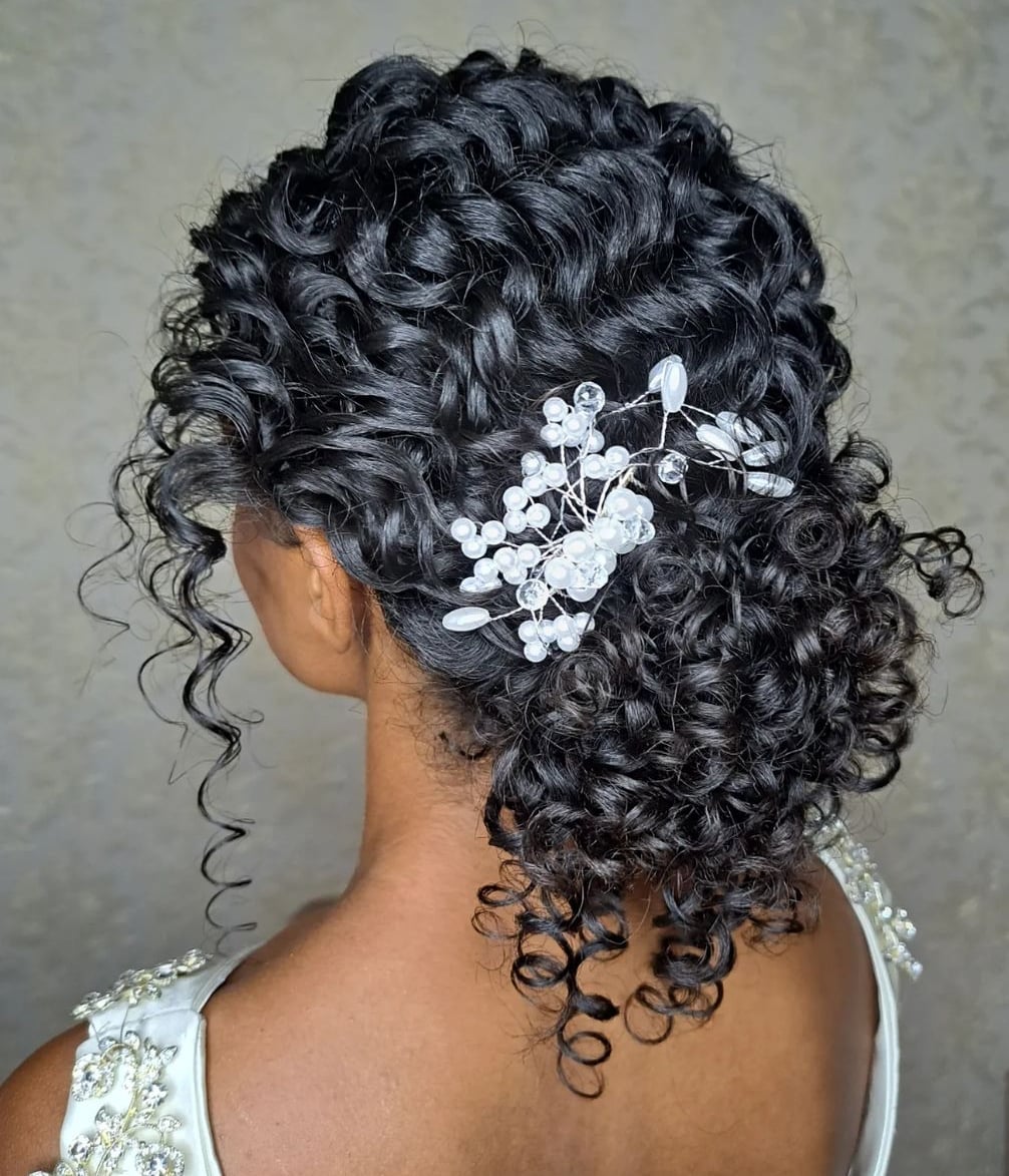 Long Black Curly Hair Down with Braided Detail Long Black Curly Hair Down with Braided Detail — Wedding Hairstyles 2027 with Curls