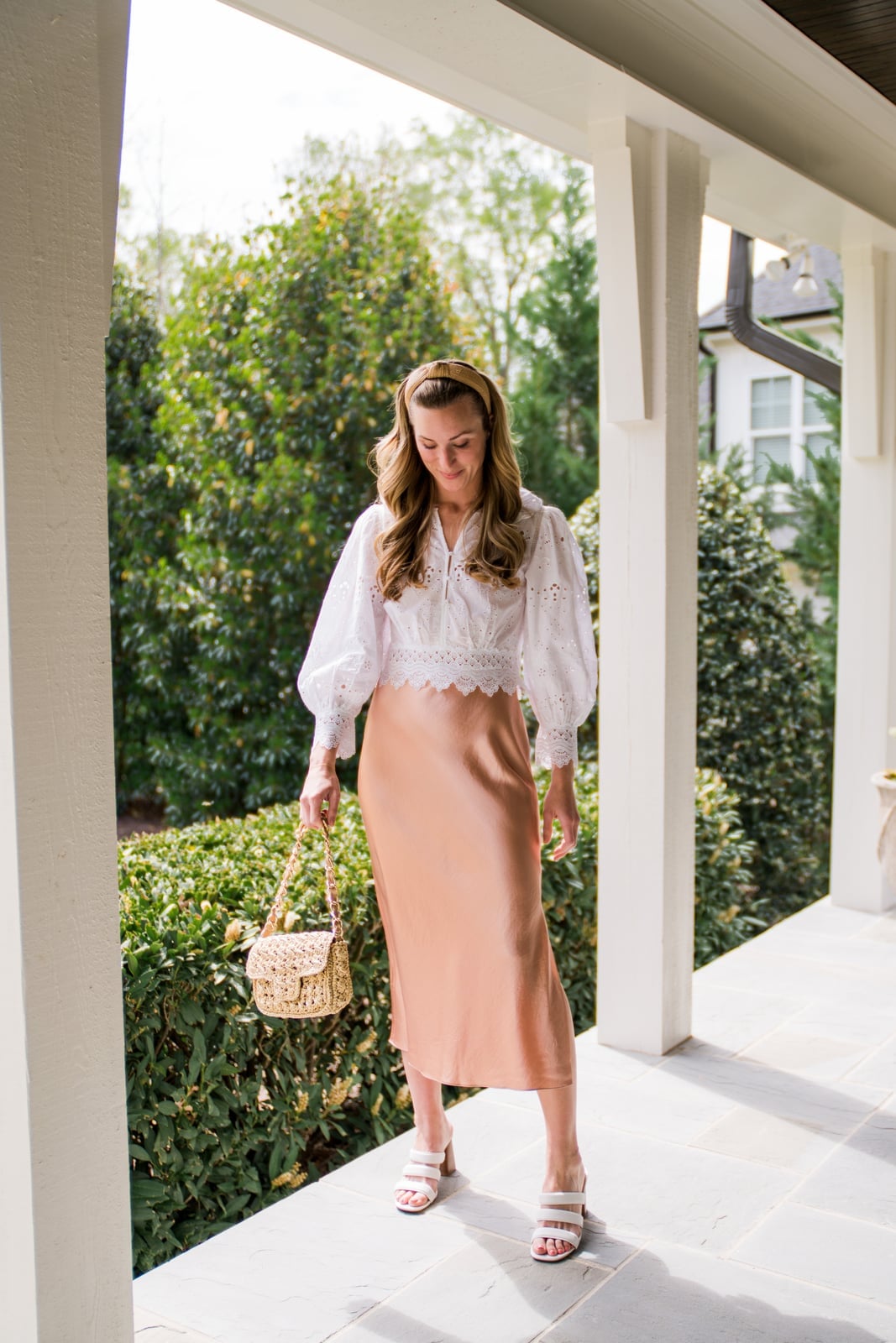 White Broderie Anglaise Blouse With Satin Skirt White Broderie Anglaise Blouse With Satin Skirt — White Blouse Outfits 2027