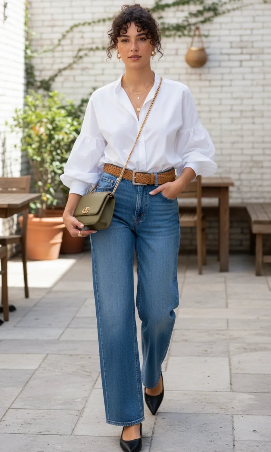 White Blouse With Balloon Sleeves And Jeans White Blouse With Balloon Sleeves And Jeans — White Blouse Outfits 2027