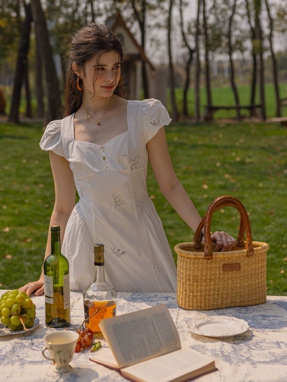 White eyelet short sleeve a-line dress White eyelet short sleeve a-line dress — White Picnic Dress 2027