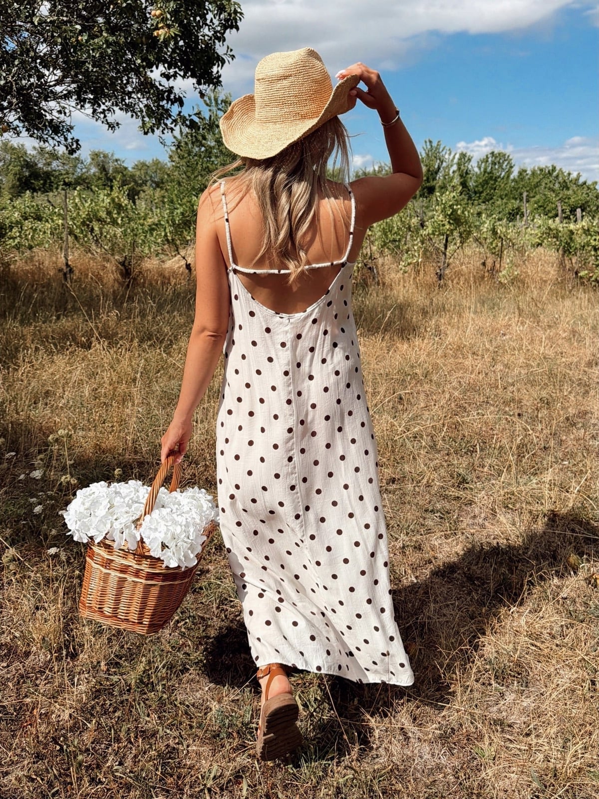 White polka dot spaghetti strap midi dress White polka dot spaghetti strap midi dress — White Picnic Dress 2027