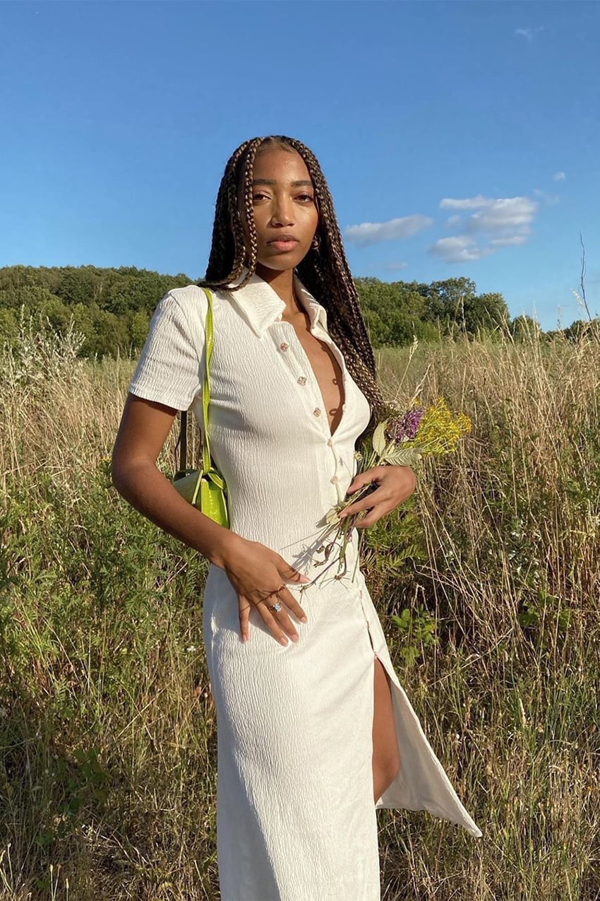 White collared midi dress with thigh-high slit White collared midi dress with thigh-high slit — White Picnic Dress 2027