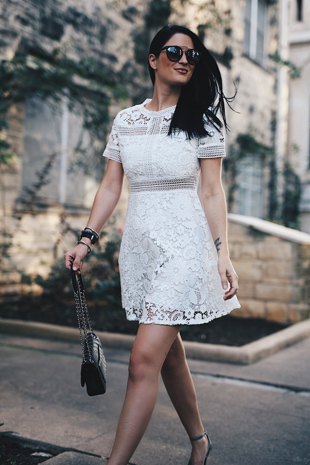 White short sleeve lace dress with crochet details White short sleeve lace dress with crochet details — White Picnic Dress 2027