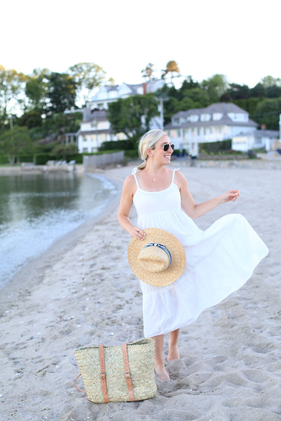 White tiered midi dress for a beach picnic White tiered midi dress for a beach picnic — White Picnic Dress 2027