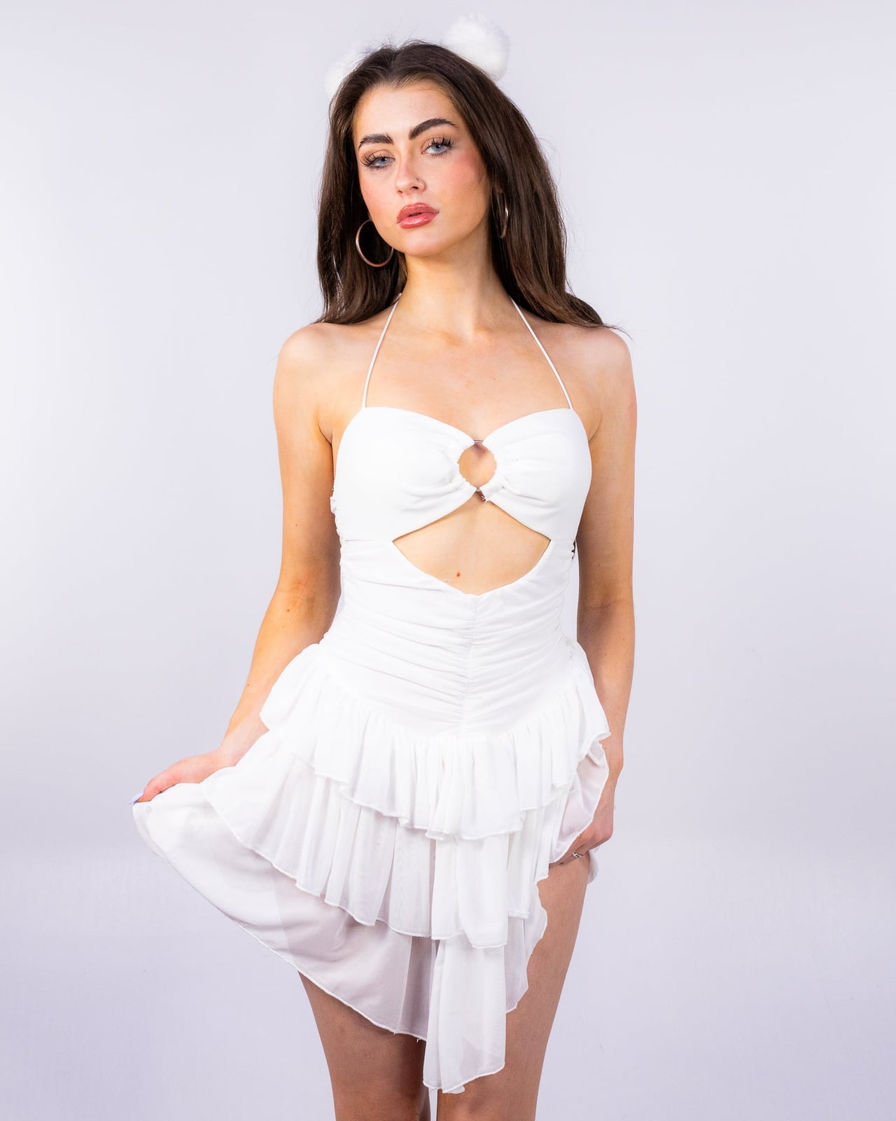 White Ruffled Halter Neck Dress White Ruffled Halter Neck Dress — White Rave Outfits 2027