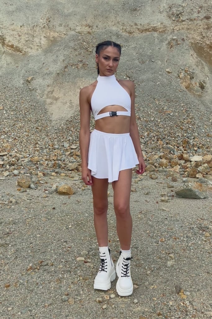 White Halter Crop Top and Pleated Skirt White Halter Crop Top and Pleated Skirt — White Rave Outfits 2027