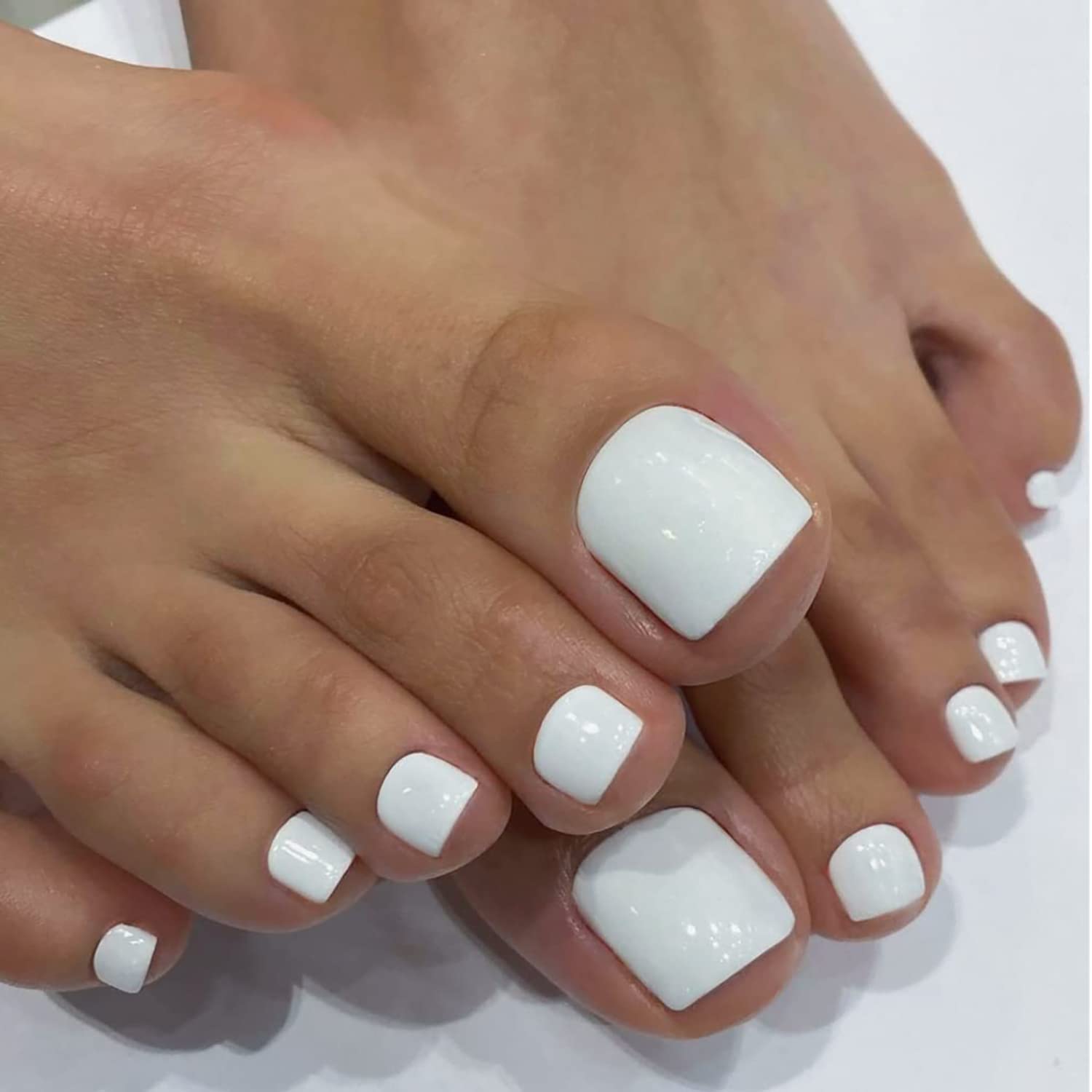 Solid Glossy White Short Square Toenails, Softer Variation Solid Glossy White Short Square Toenails, Softer Variation — White Toe Nails 2027