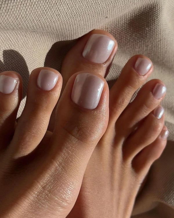 Pearlescent Satin Short Square Wedding Toenails Pearlescent Satin Short Square Wedding Toenails — White Toe Nails 2027