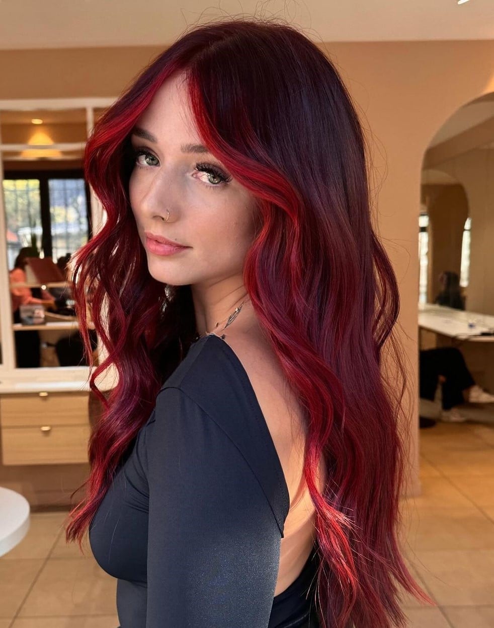 Deep Red Hair With Vibrant Red Highlights Deep Red Hair With Vibrant Red Highlights — Winter Hair Gloss 2027