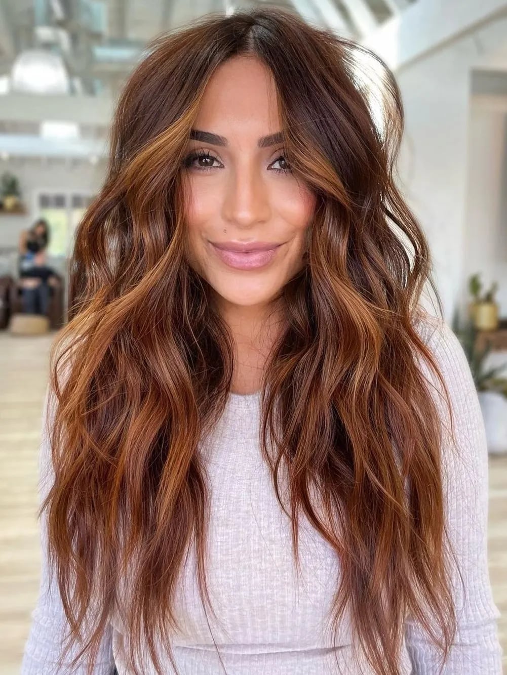 Mid-Back Warm Brown With Red Streaks Mid-Back Warm Brown With Red Streaks — Winter Hair Gloss 2027