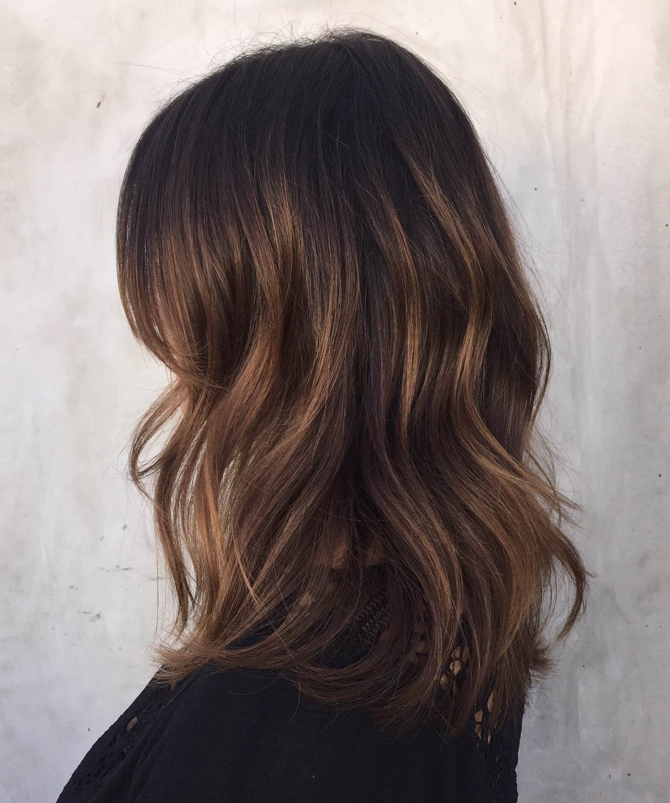 Collarbone Length Layers With Caramel Highlights Collarbone Length Layers With Caramel Highlights — Winter Hair Gloss 2027