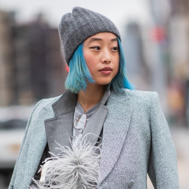 Bright Blue Ear Length Blunt Bob — Winter Haircuts 2027 for Oval Faces