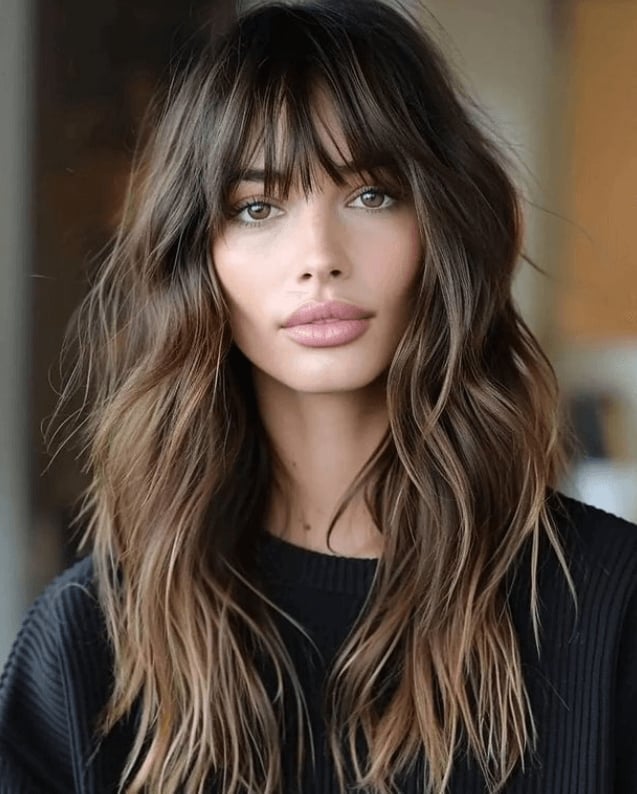 Dark Brown Mid-Back Layers With Balayage — Winter Haircuts 2027 for Oval Faces
